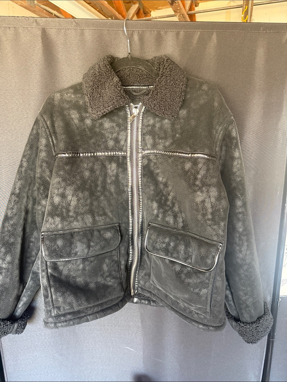 Standard Cloth Faux Shearling Bomber Jacket in black